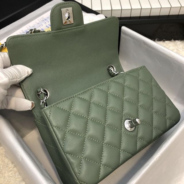 CC original grained calfskin mini flap bag A69900 khaki green