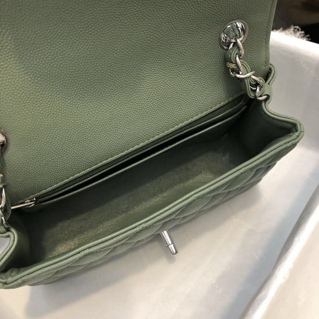 CC original grained calfskin mini flap bag A69900 khaki green