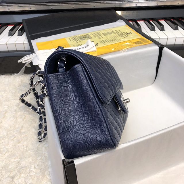 CC original grained calfskin mini flap bag A69900-3 navy blue