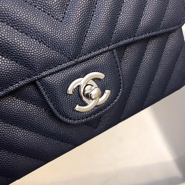 CC original grained calfskin mini flap bag A69900-3 navy blue