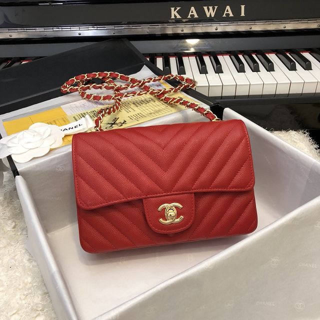 CC original grained calfskin mini flap bag A69900-3 red