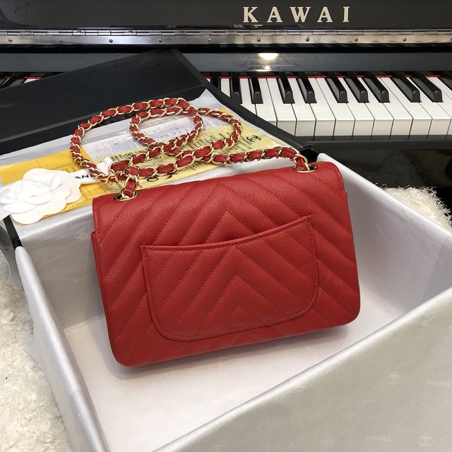 CC original grained calfskin mini flap bag A69900-3 red