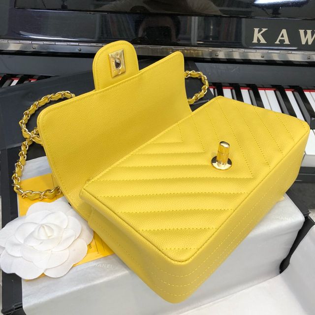 CC original grained calfskin mini flap bag A69900-3 yellow