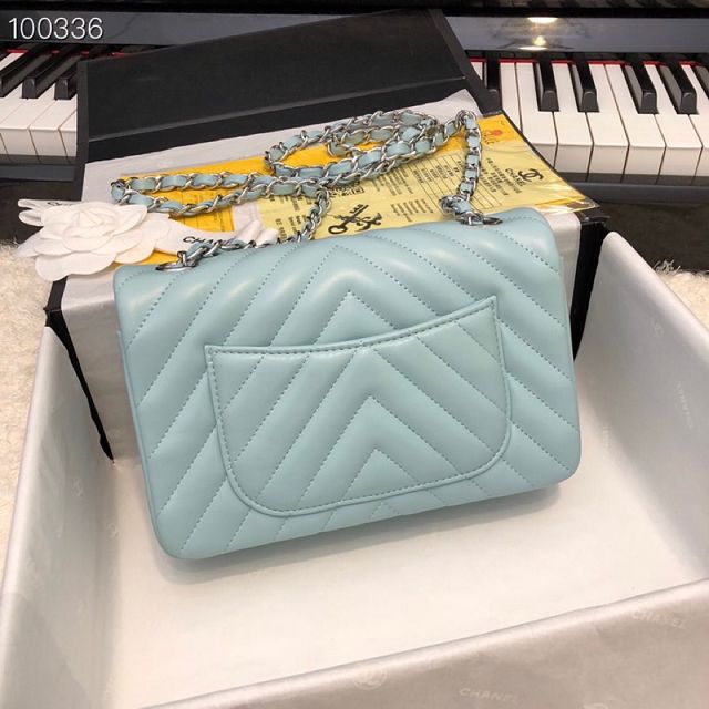 CC original lambskin leather mini flap bag A69900-4 ice blue