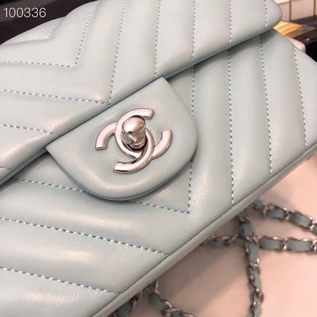 CC original lambskin leather mini flap bag A69900-4 ice blue