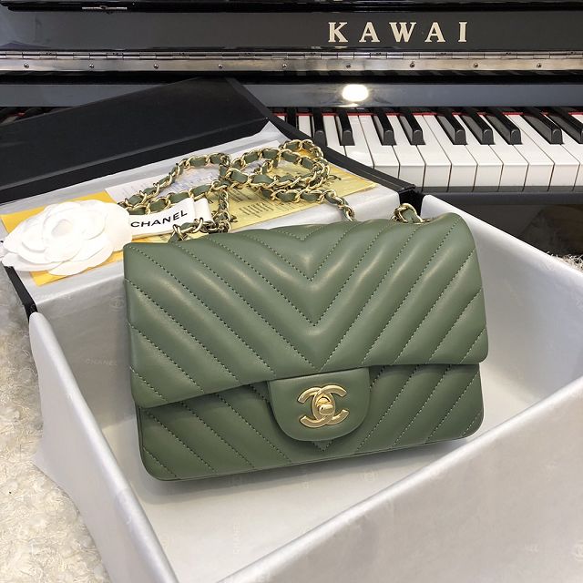 CC original lambskin leather mini flap bag A69900-4 khaki green