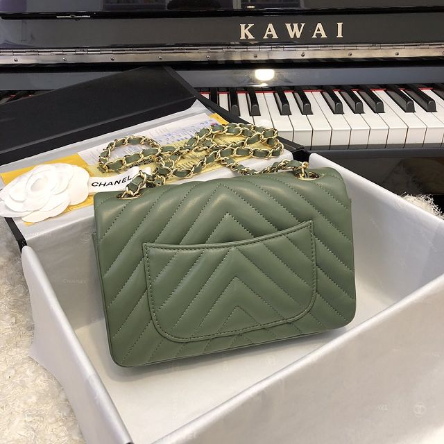 CC original lambskin leather mini flap bag A69900-4 khaki green