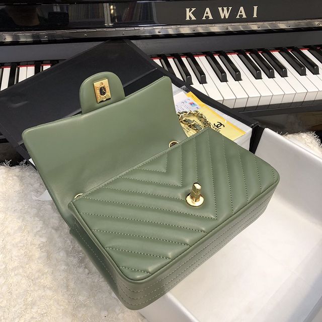 CC original lambskin leather mini flap bag A69900-4 khaki green