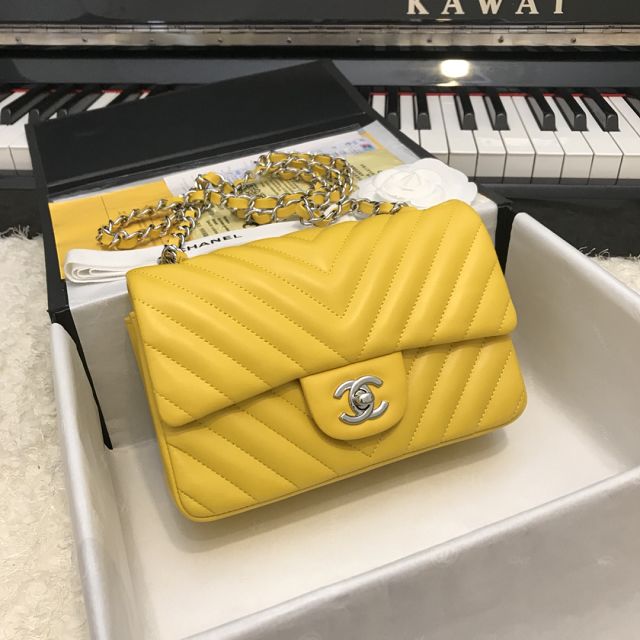 CC original lambskin leather mini flap bag A69900-4 yellow