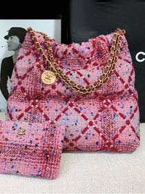 2022 CC original tweed 22 medium handbag AS3261 pink