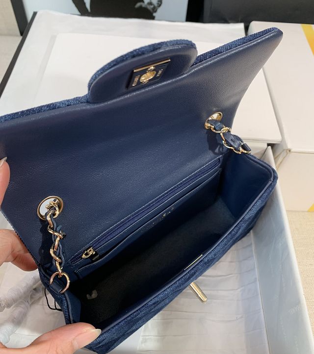 2023 CC original denim mini flap bag A69900 dark blue