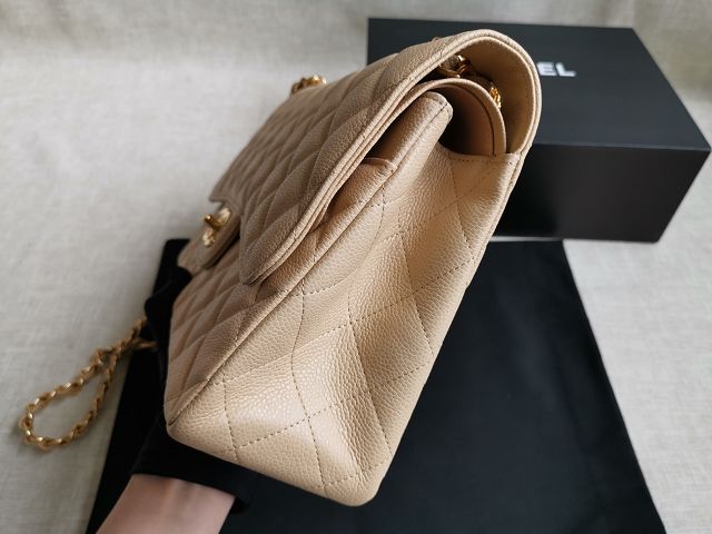 CC handmade grained calfskin large flap bag HA58600 apricot