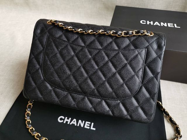 CC handmade grained calfskin large flap bag HA58600 black