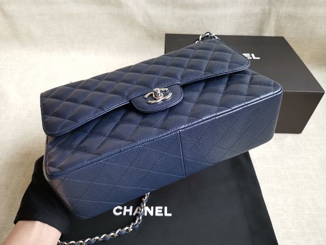 CC handmade grained calfskin large flap bag HA58600 blue