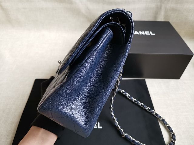 CC handmade grained calfskin large flap bag HA58600 blue