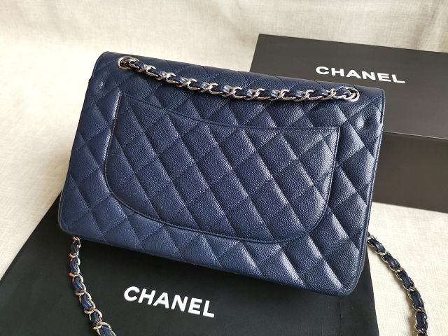 CC handmade grained calfskin large flap bag HA58600 blue