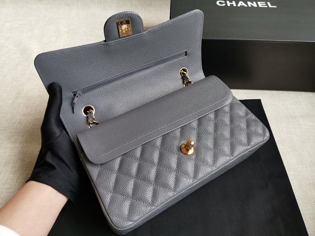 CC handmade grained calfskin medium flap bag HA01112 grey