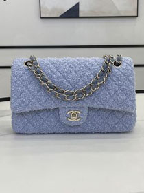 CC original tweed medium flap bag A01112 light blue