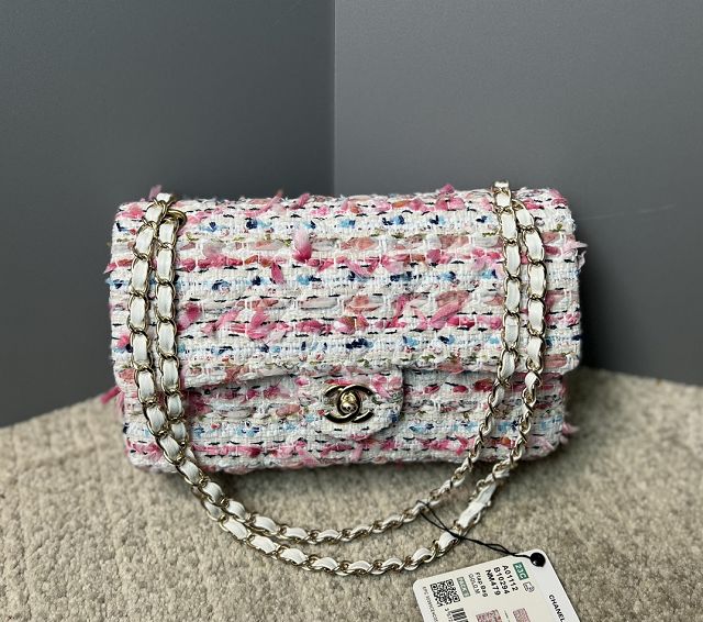 CC original tweed medium flap bag A01112 white&pink