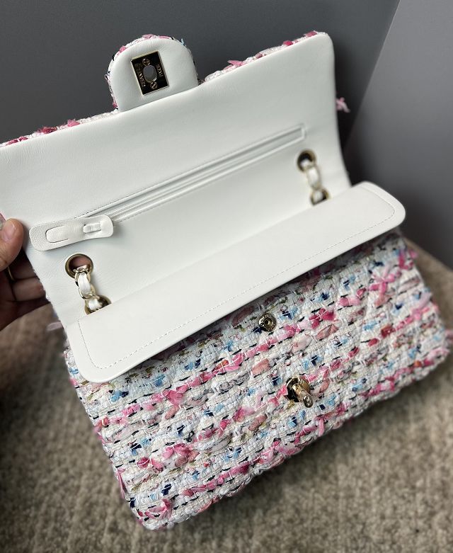 CC original tweed medium flap bag A01112 white&pink