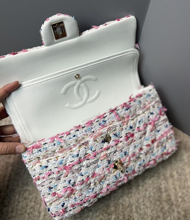 CC original tweed medium flap bag A01112 white&pink