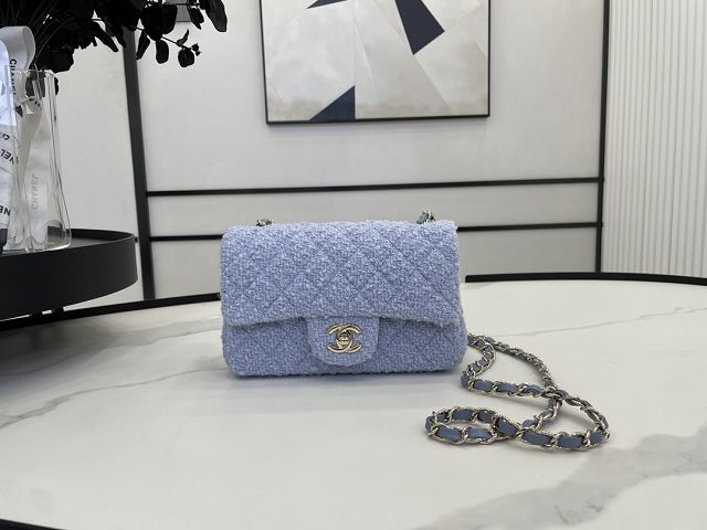 CC original tweed mini flap bag A69900 light blue