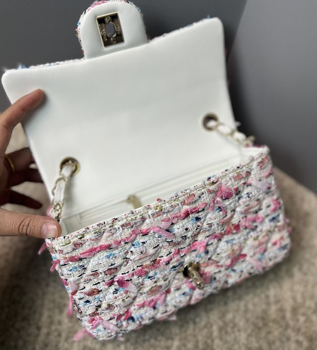 CC original tweed mini flap bag A69900 white&pink