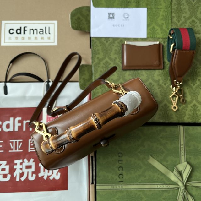 2023 GG original calfskin bamboo 1947 medium top handle bag 672206 brown
