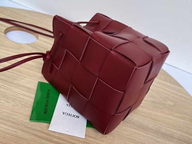 BV original lambskin cassette bucket bag 680218 dark red