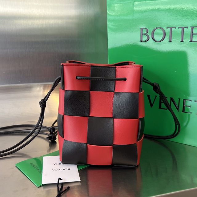 BV original lambskin cassette bucket bag 680218 black&red