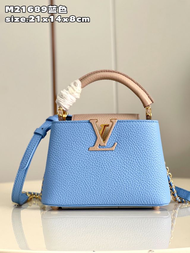 Louis vuitton original calfskin capucines mini handbag M48865 blue