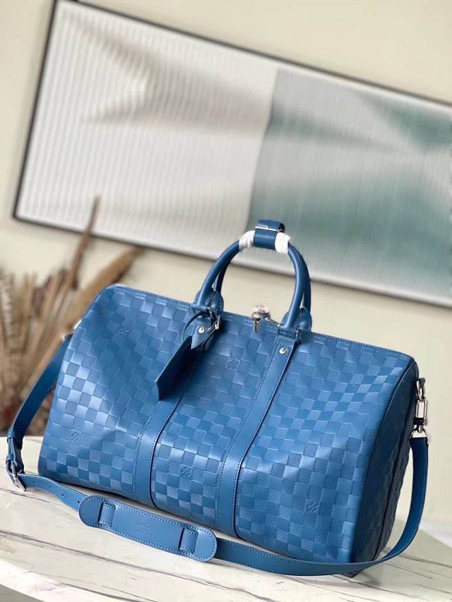 Louis vuitton original damier infini calfskin keepall 45 N41145 blue