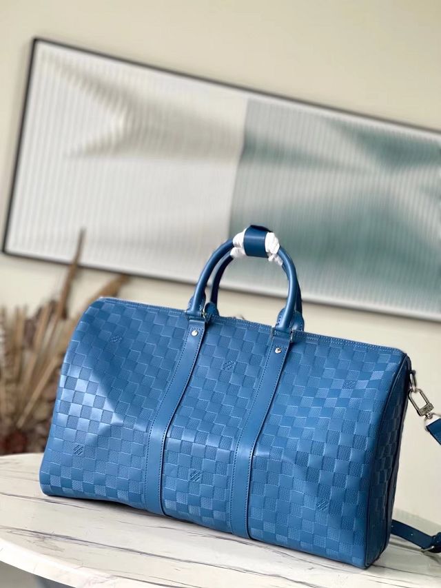 Louis vuitton original damier infini calfskin keepall 45 N41145 blue