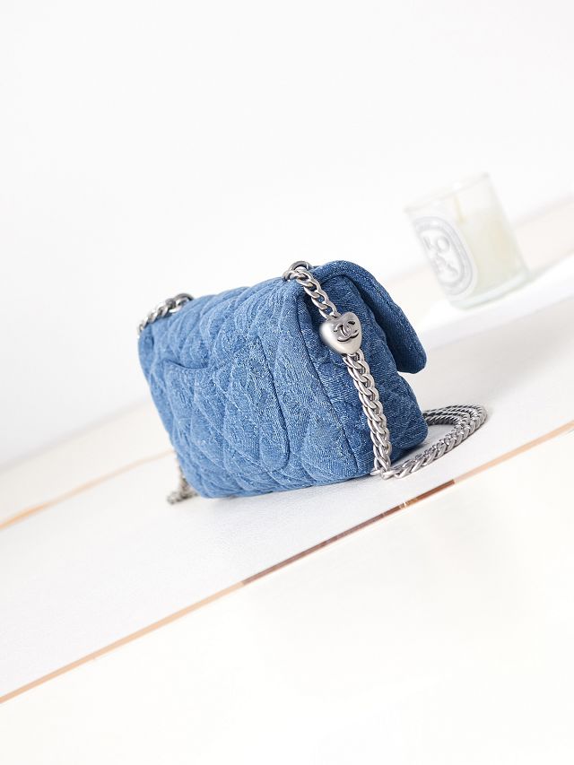 CC original denim mini flap bag AS3828 blue