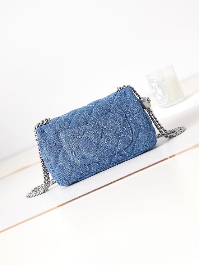 CC original denim mini flap bag AS3828 blue