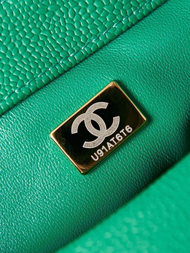 2023 CC original grained calfskin mini flap bag AS3828 green