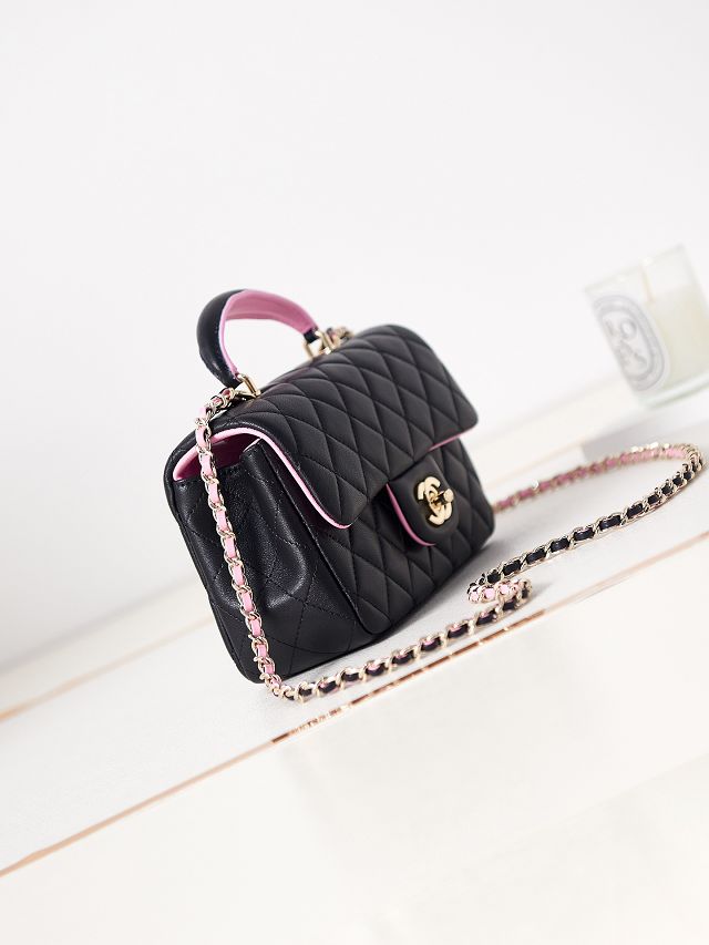 CC original lambskin top handle flap bag AS2431 black&pink