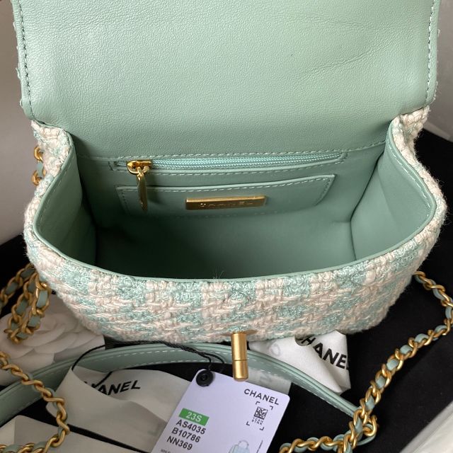 CC original tweed mini top handle bag AS4035 green