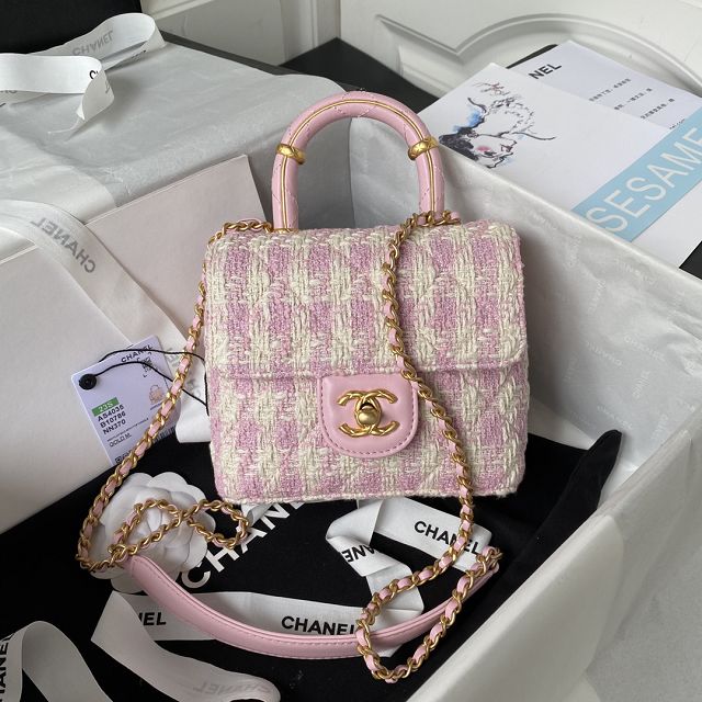 CC original tweed top handle bag AS4035 pink