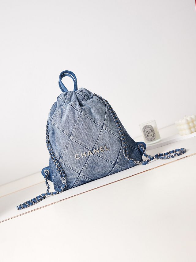 2023 CC original denim small 22 backpack AS3859 blue