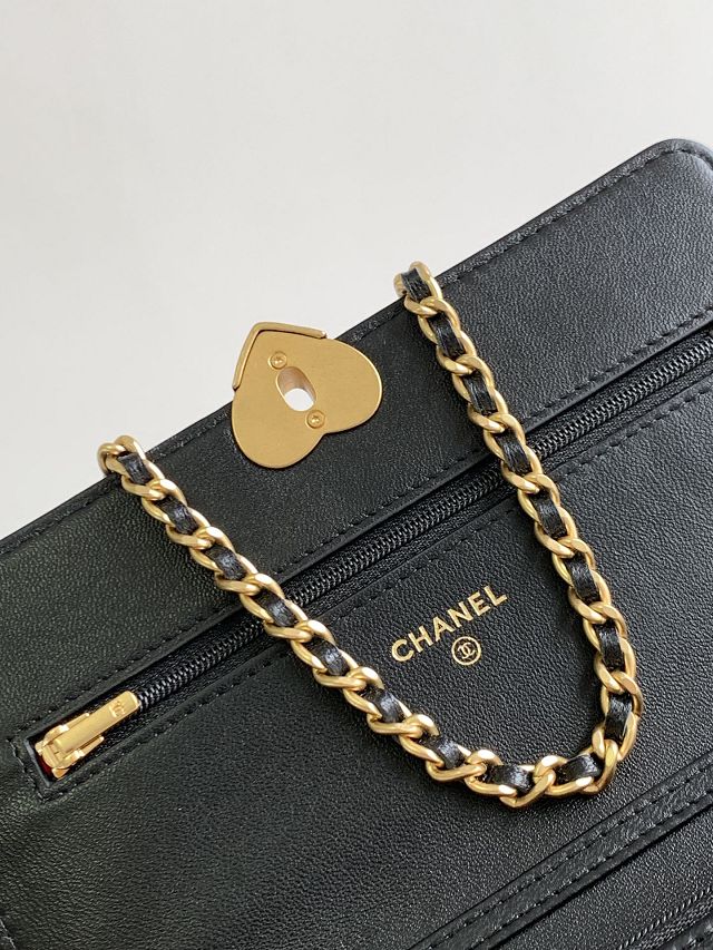 CC original lambskin wallet on chain AP3285 black