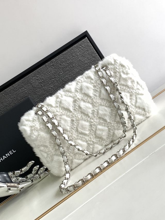 CC original sequins flap bag AS3965 white