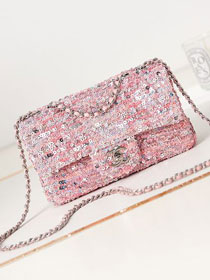 CC original sequins medium flap bag AS3965 pink