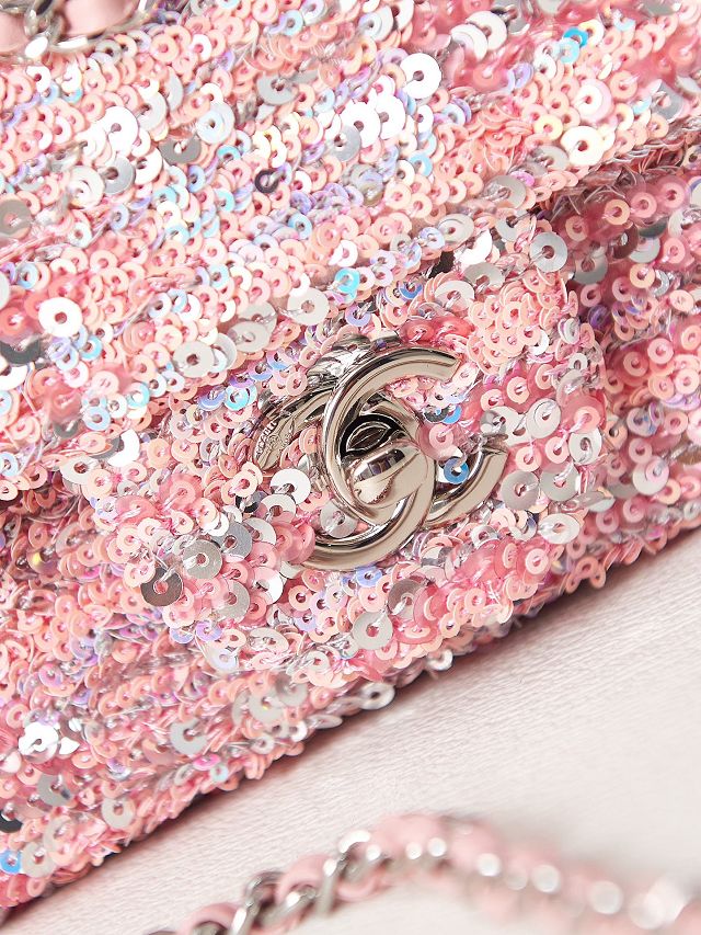 CC original sequins medium flap bag AS3965 pink