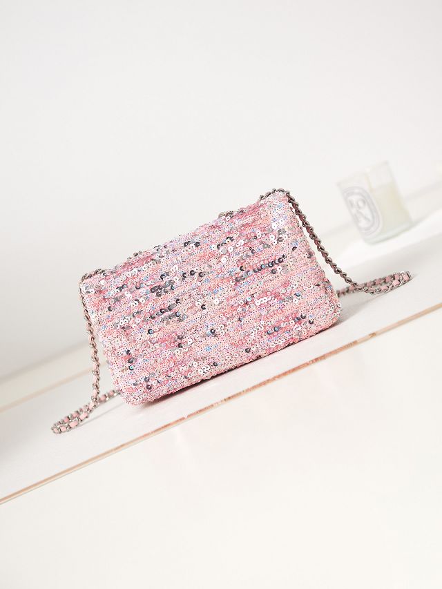 CC original sequins medium flap bag AS3965 pink