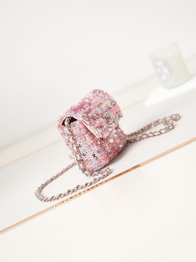 CC original sequins mini flap bag AS3965 pink