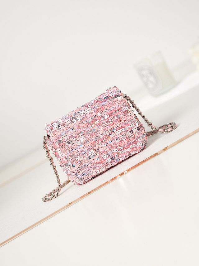 CC original sequins mini flap bag AS3965 pink