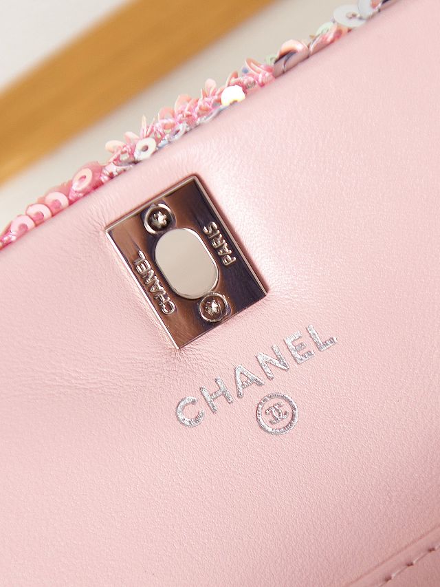 CC original sequins mini flap bag AS3965 pink