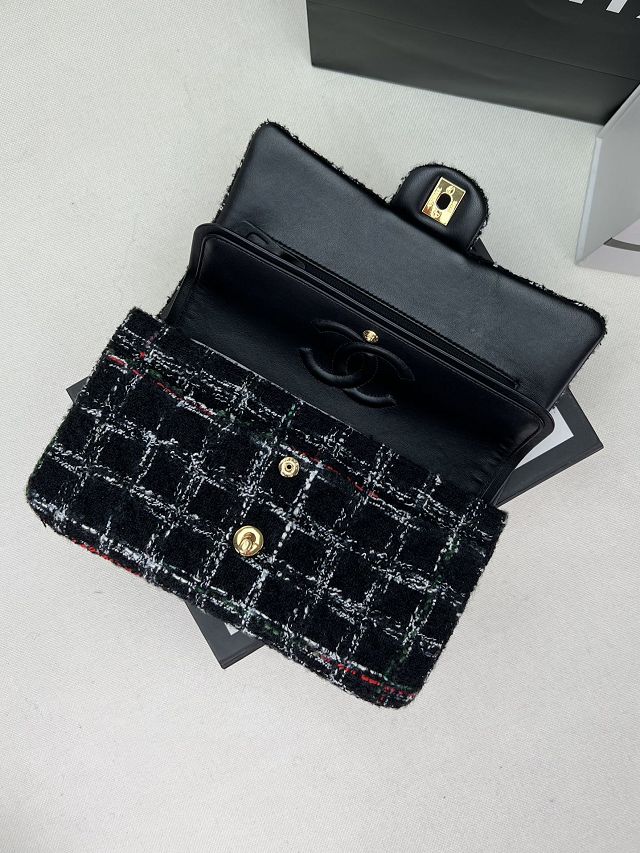 CC original tweed medium flap bag A01112 black