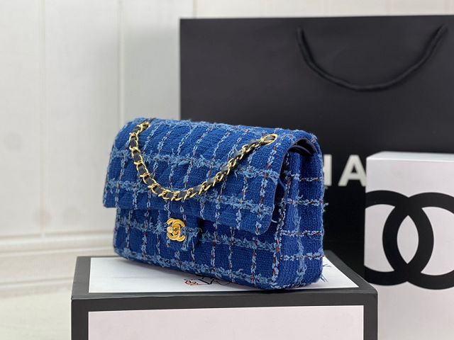 CC original tweed medium flap bag A01112 blue